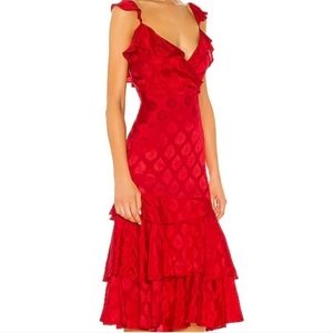 Majorelle Lipstick Red Midi Ruffle Dress New With Tags Size Small